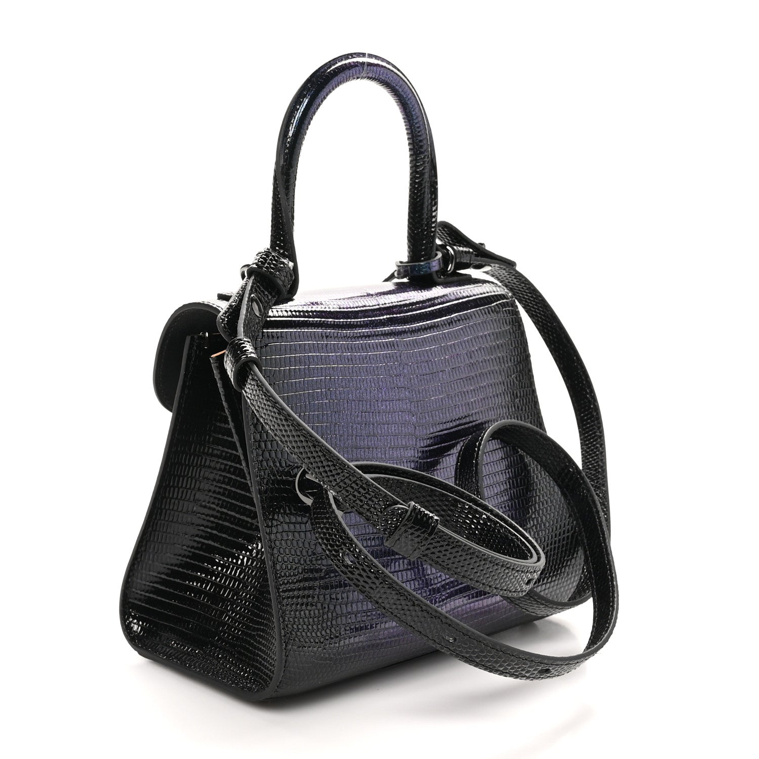 Delvaux Iridescent Lizard Mini Brillant Satchel Black 4 of 10