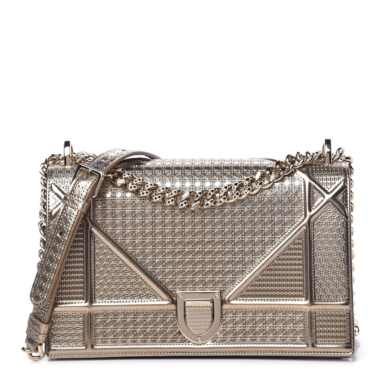 Christian Dior Metallic Patent Micro-Cannage Medium Diorama Flap Bag Gold 1 of 11