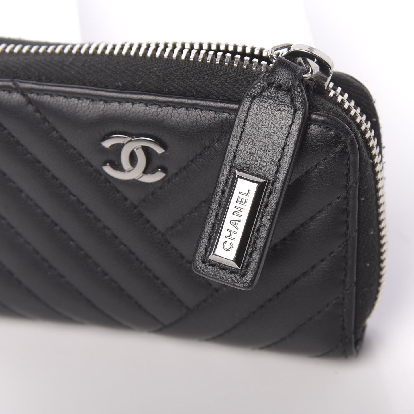 Lambskin Quilted Crossing Zip Around Coin Purse Black