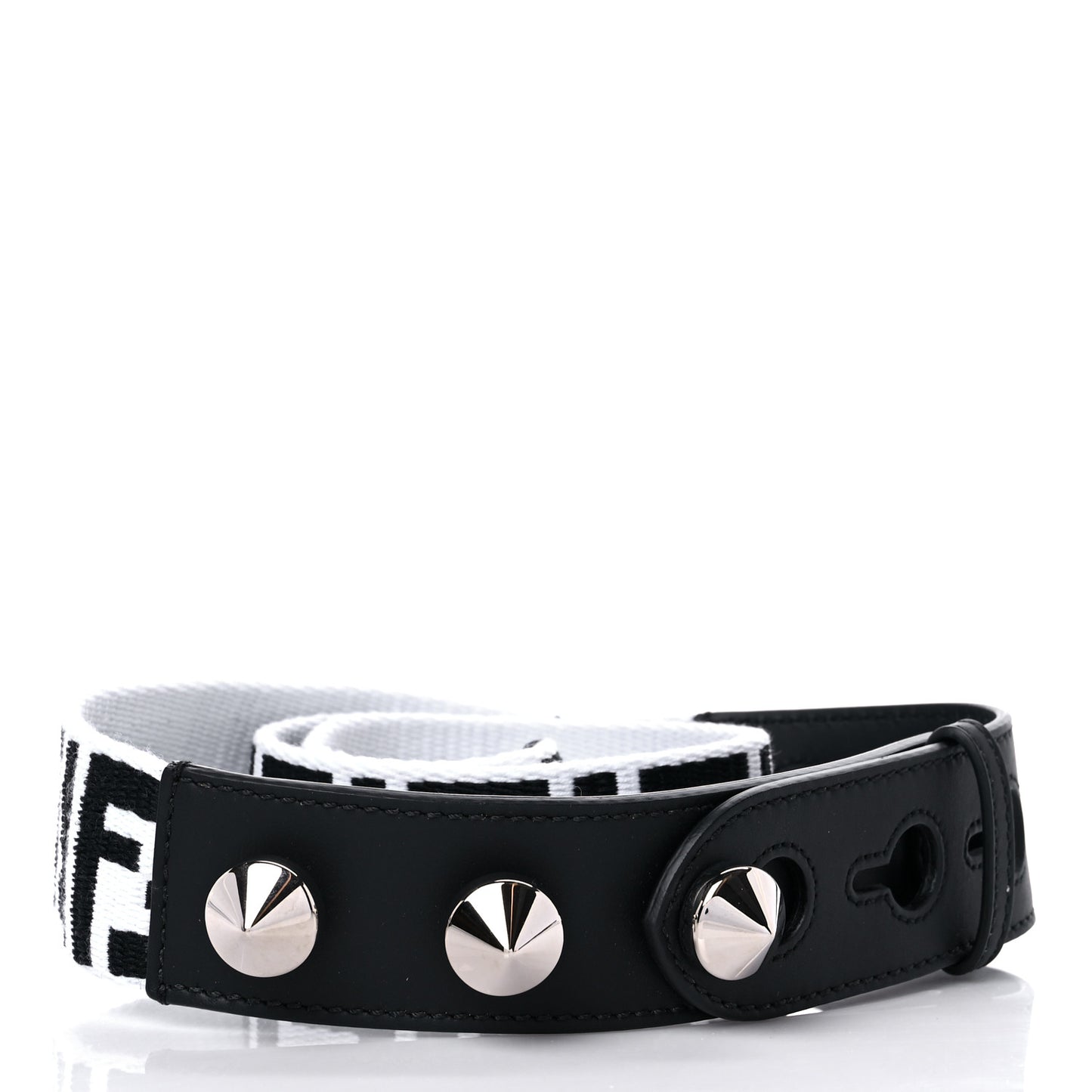 Canvas Calfskin FF 1974 Studded Strap You Black White