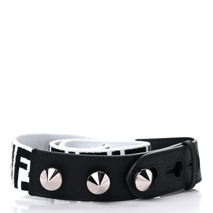 Fendi Canvas Calfskin FF 1974 Studded Strap You Black White 2 of 6