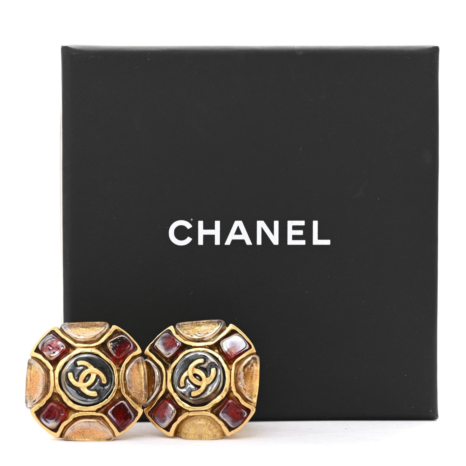 Chanel Gripoix Clip On Earrings Gold Red Black 7 of 7