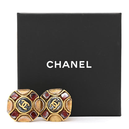 Chanel Gripoix Clip On Earrings Gold Red Black 7 of 7