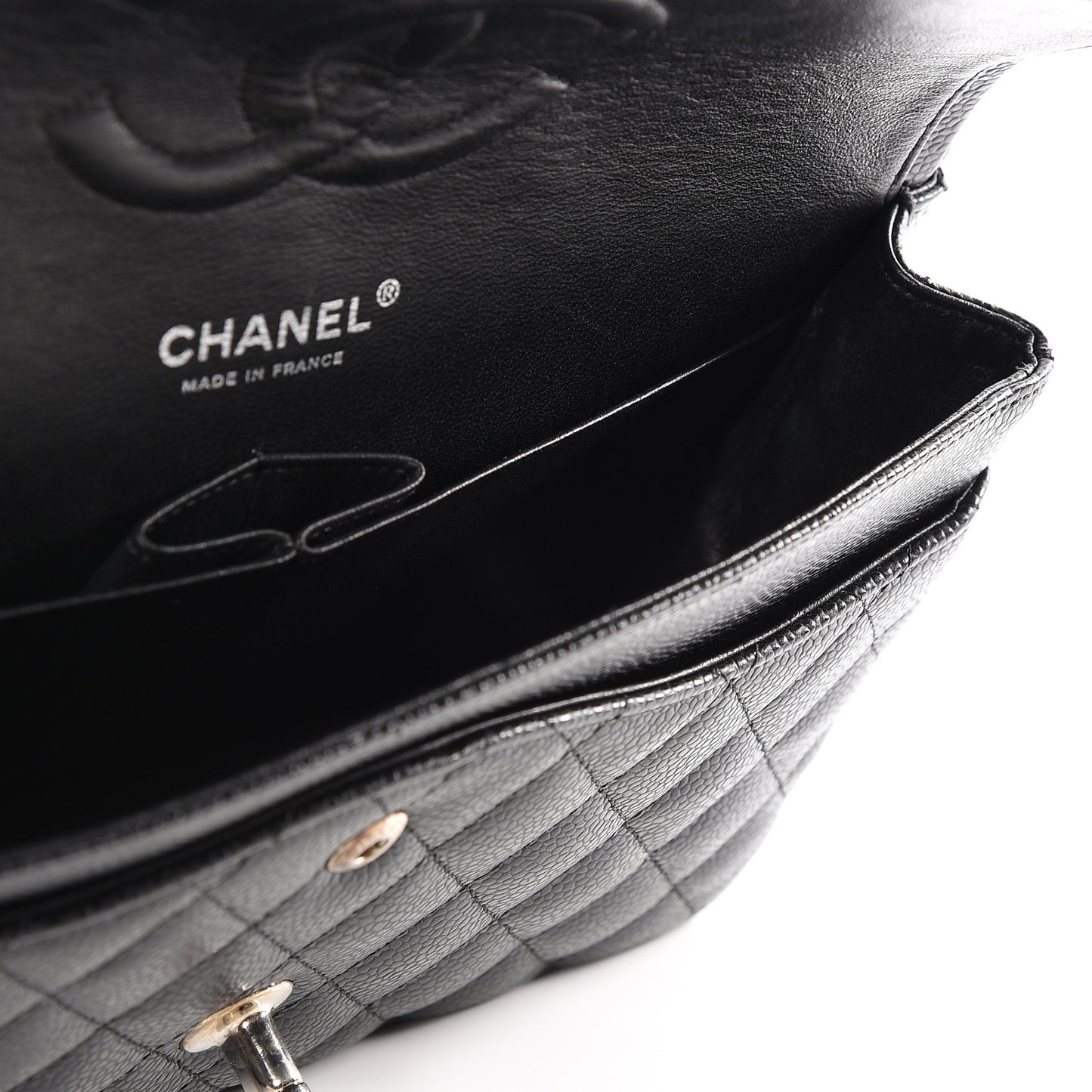 Caviar Quilted Medium Double Flap Black