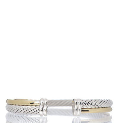 David Yurman Sterling Silver 18K Yellow Gold 5mm Crossover Cuff Bracelet 3 of 5