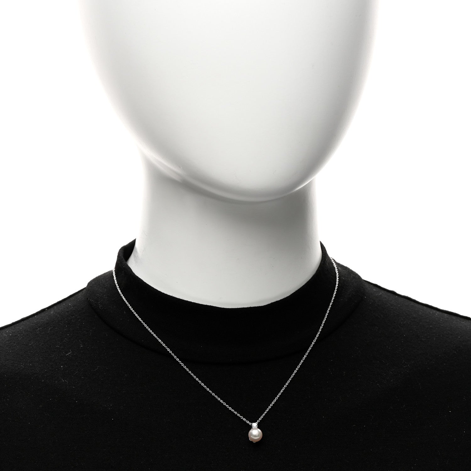 Tiffany 18K White Gold Diamond Cultured Pearl 7-7.5mm Pendant Necklace 2 of 6