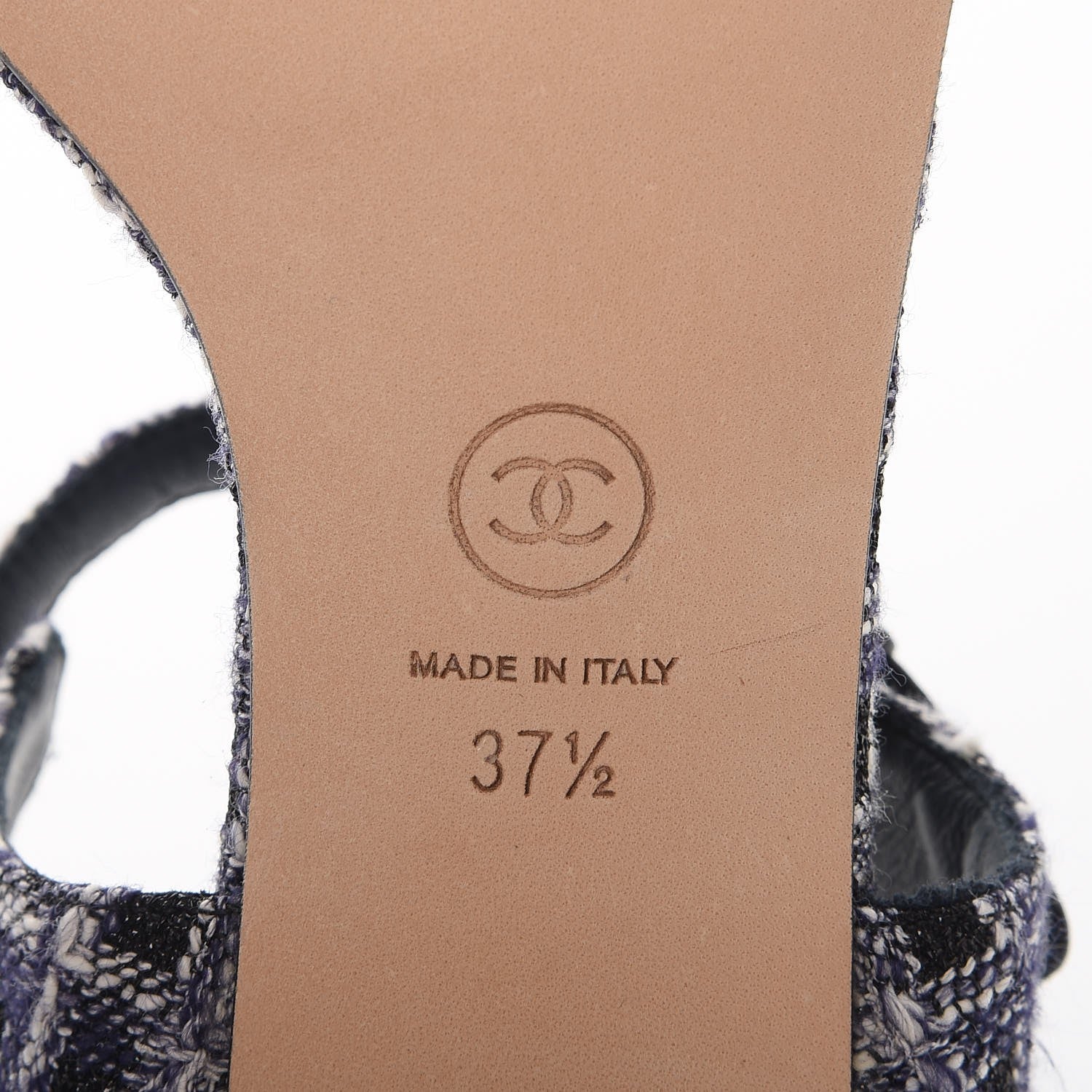Chanel Tweed CC Chain Sandals 37.5 Navy Black 6 of 8