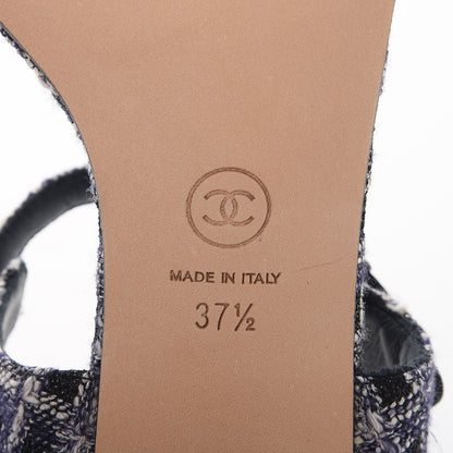 Chanel Tweed CC Chain Sandals 37.5 Navy Black 6 of 8