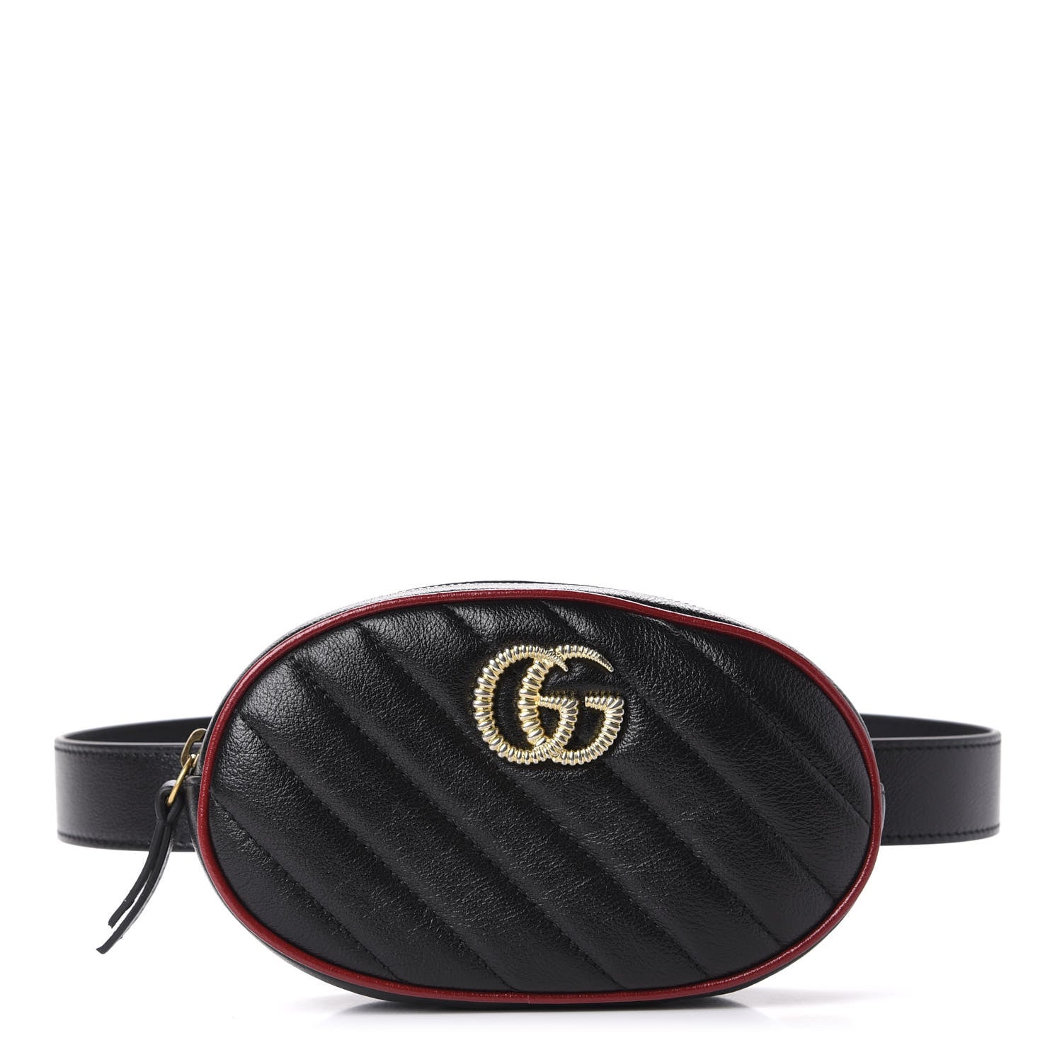Gucci Azalea Calfskin Matelasse Diagonal Torchon GG Marmont Belt Bag 75 30 Black Romantic Cerise 1 of 9