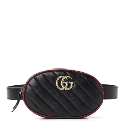 Gucci Azalea Calfskin Matelasse Diagonal Torchon GG Marmont Belt Bag 75 30 Black Romantic Cerise 1 of 9