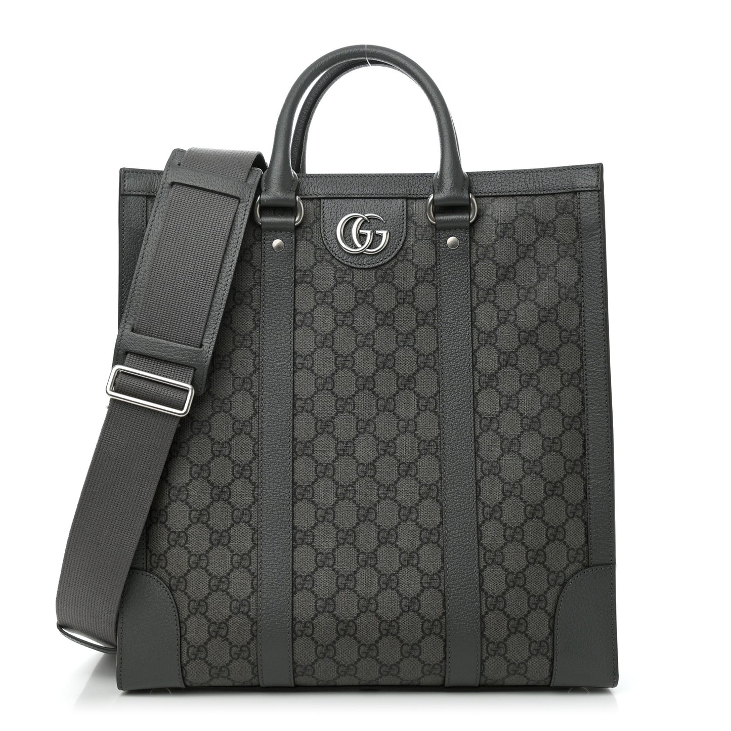 GG Supreme Monogram Textured Dollar Calfskin Medium Ophidia Tote Grey Black Graphite Grey