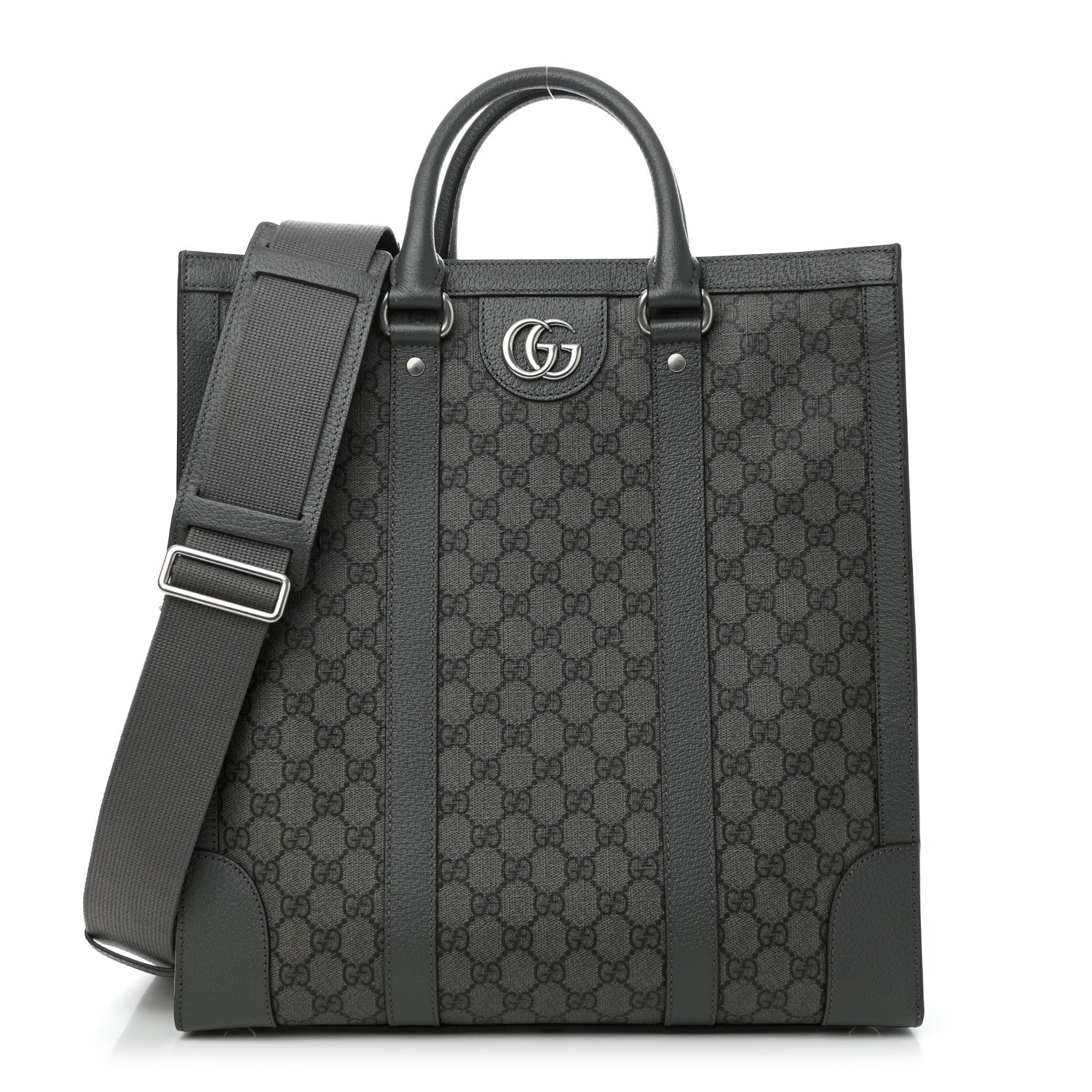 Gucci GG Supreme Monogram Textured Dollar Calfskin Medium Ophidia Tote Grey Black Graphite Grey 1 of 10
