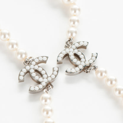Chanel Graduated Pearl CC Long Necklace Silver 5 of 5