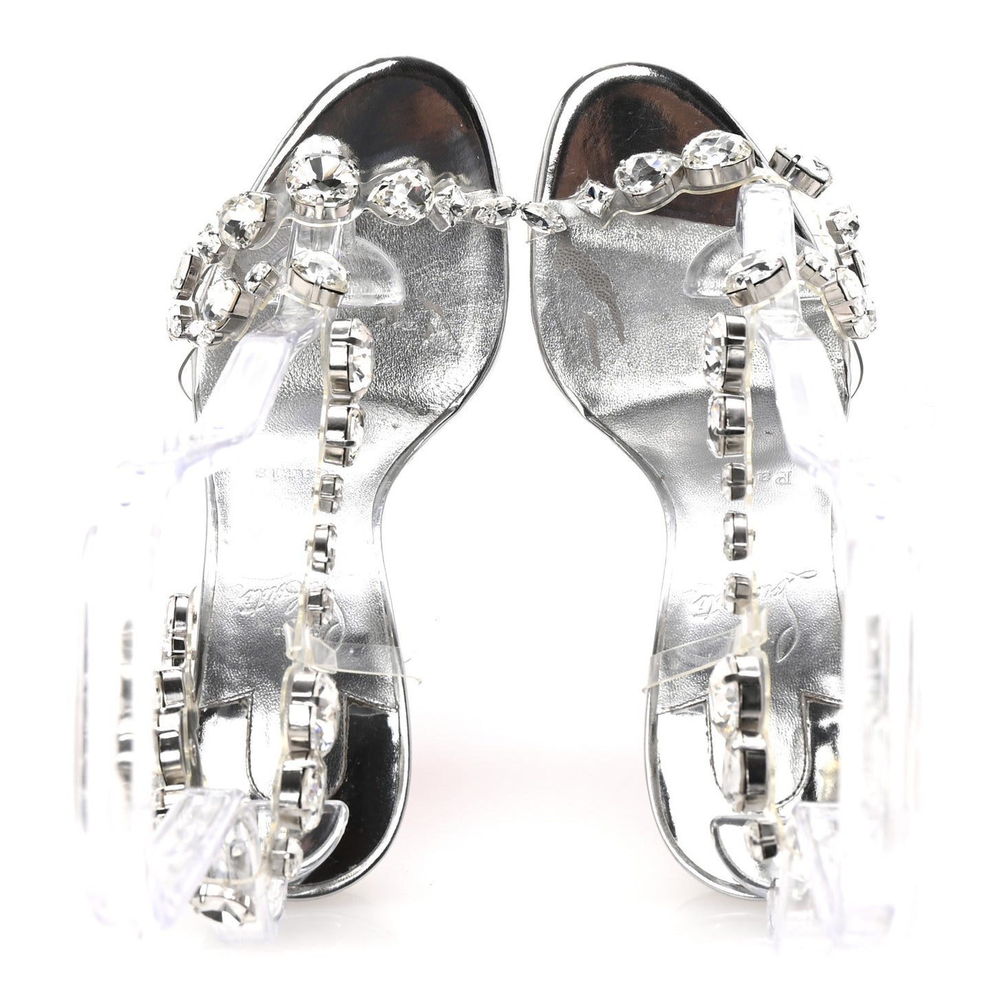 Laminated Calfskin PVC Jewel Rosalie 100 Sandals 37 Silver