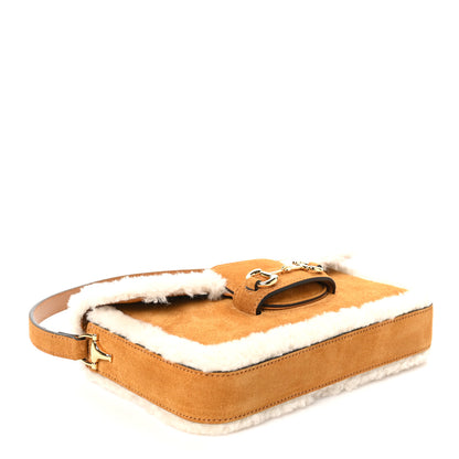 Gucci Suede Shearling Horsebit Mini 1955 Shoulder Bag Honey Beige Milk 5 of 11