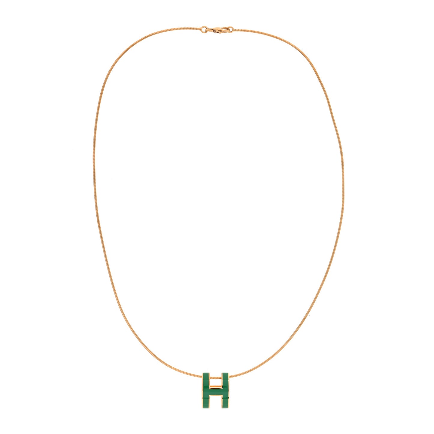 Lacquered Gold Pop H Pendant Necklace Vert Malachite