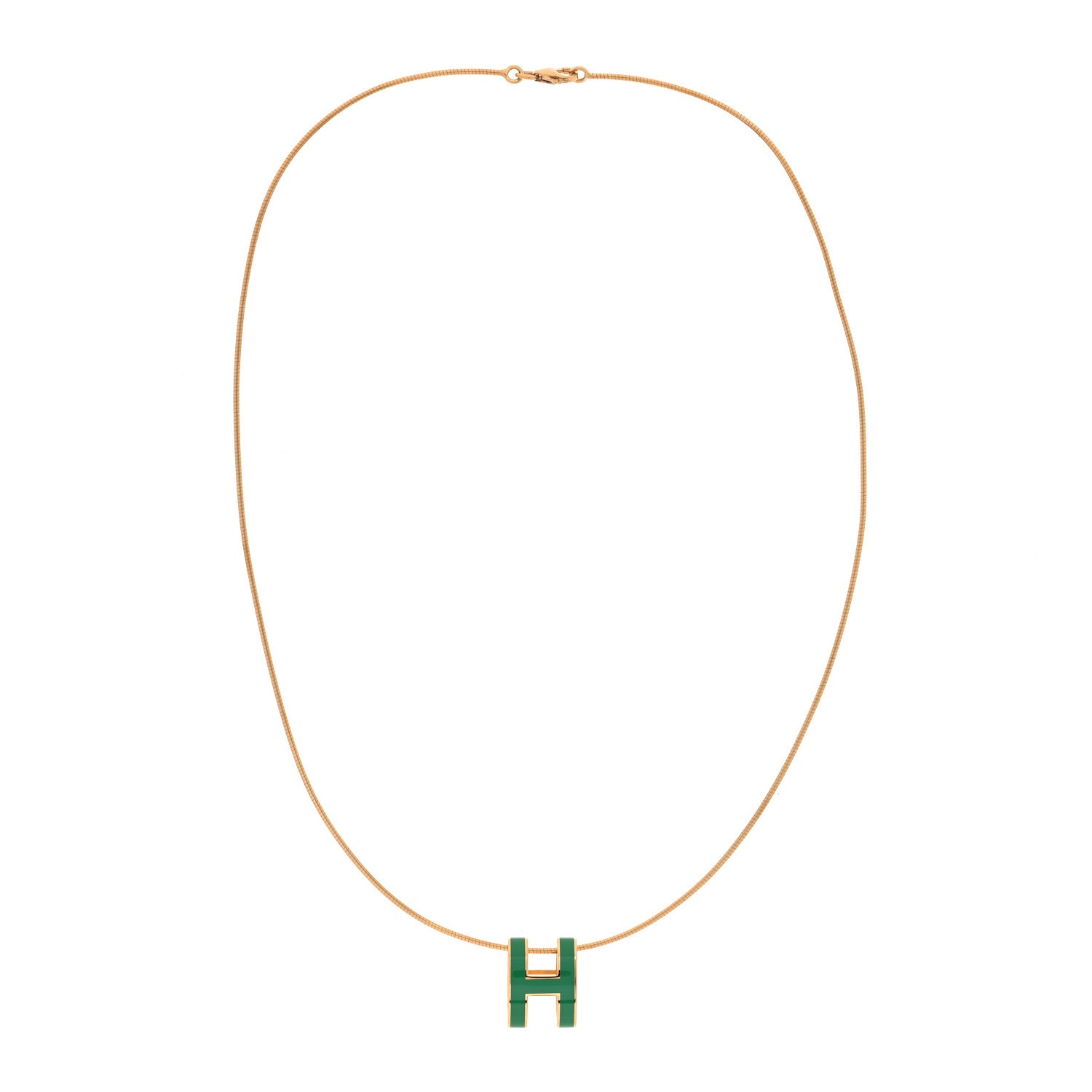 Hermes Lacquered Gold Pop H Pendant Necklace Vert Malachite 2 of 5
