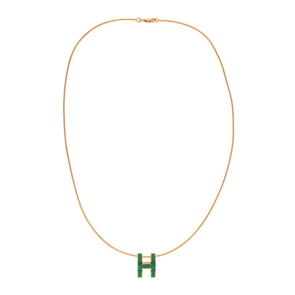 Hermes Lacquered Gold Pop H Pendant Necklace Vert Malachite 2 of 5