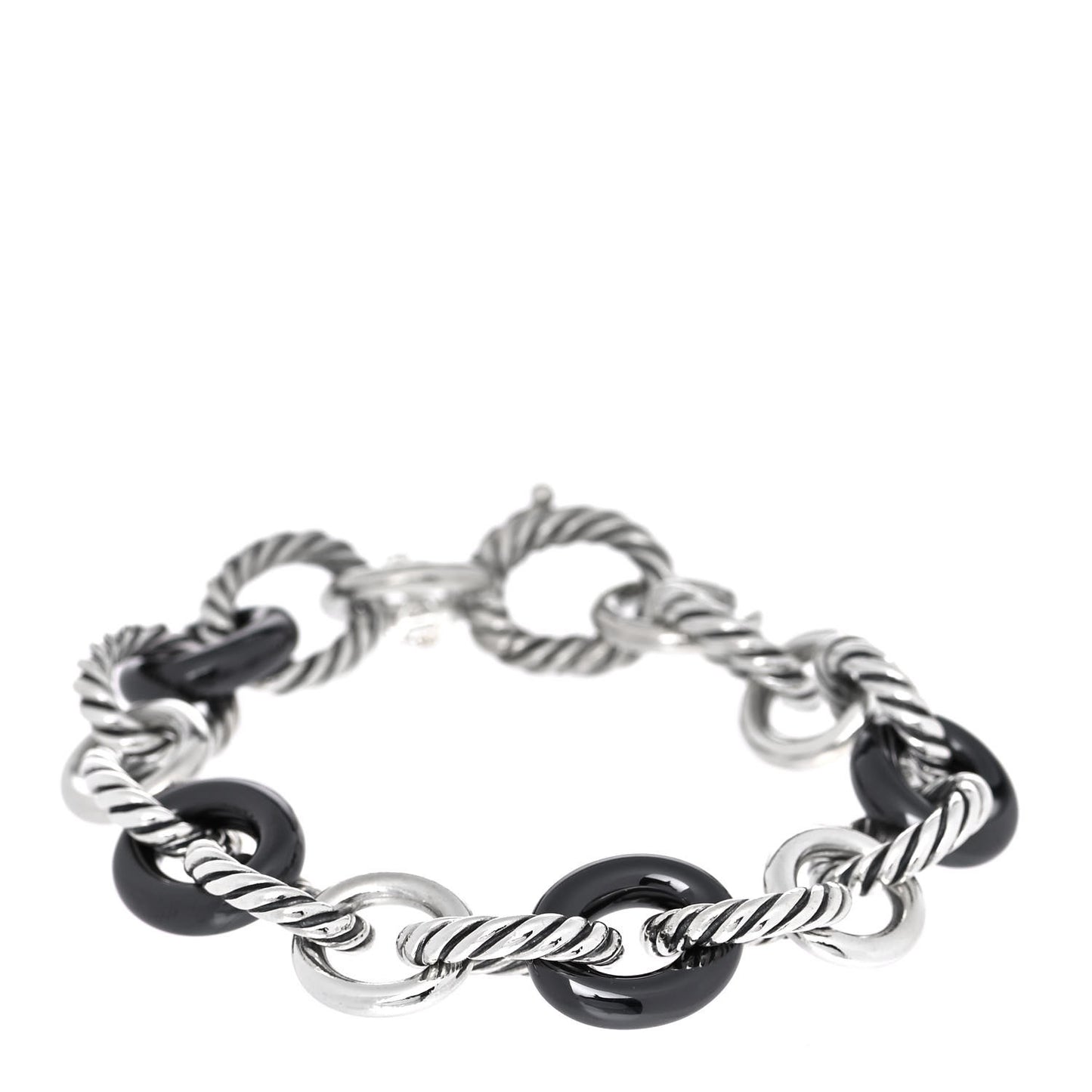 Sterling Silver Ceramic 13mm Large Oval Link Bracelet Black