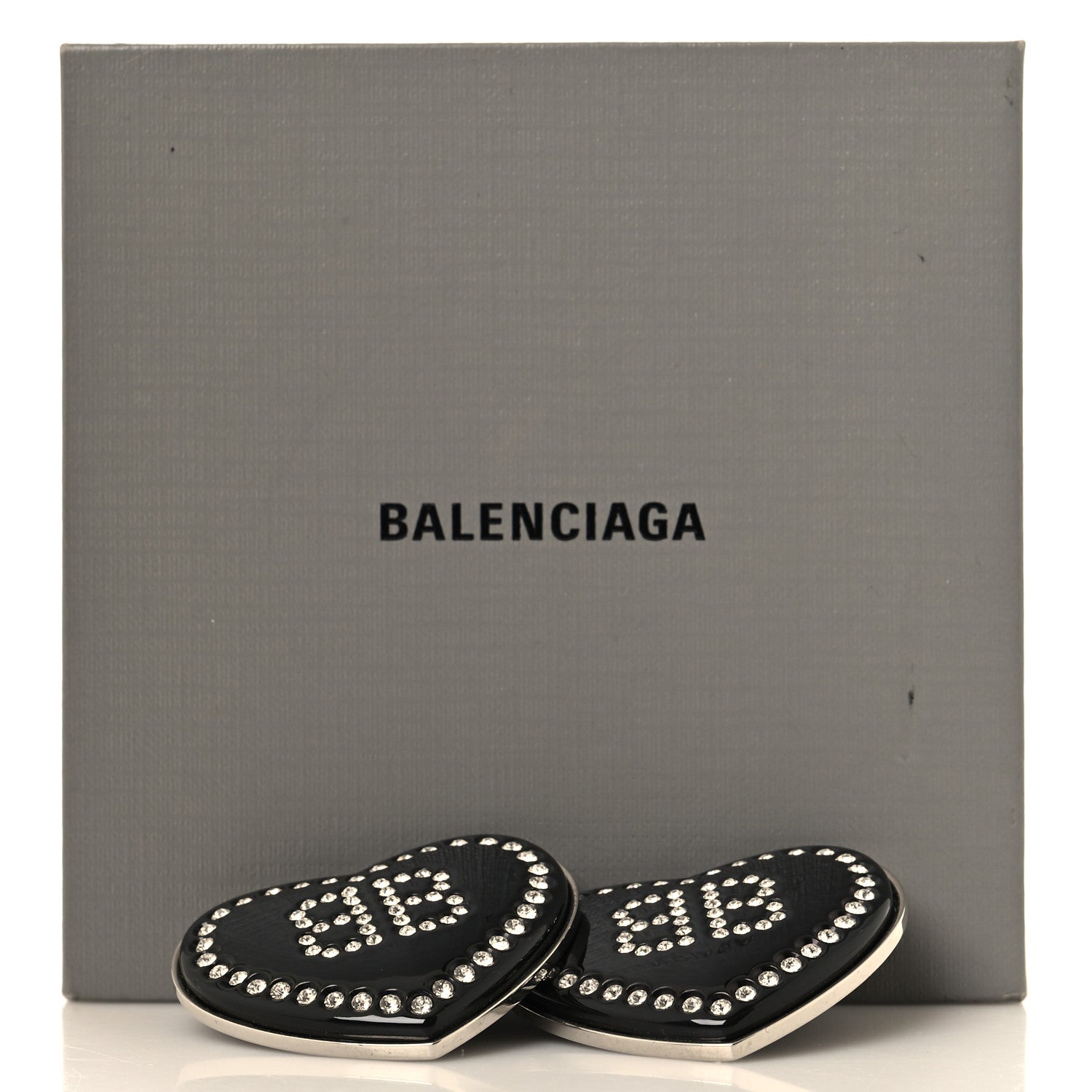 Balenciaga Crystal Resin BB Heart Earrings  Black 5 of 5