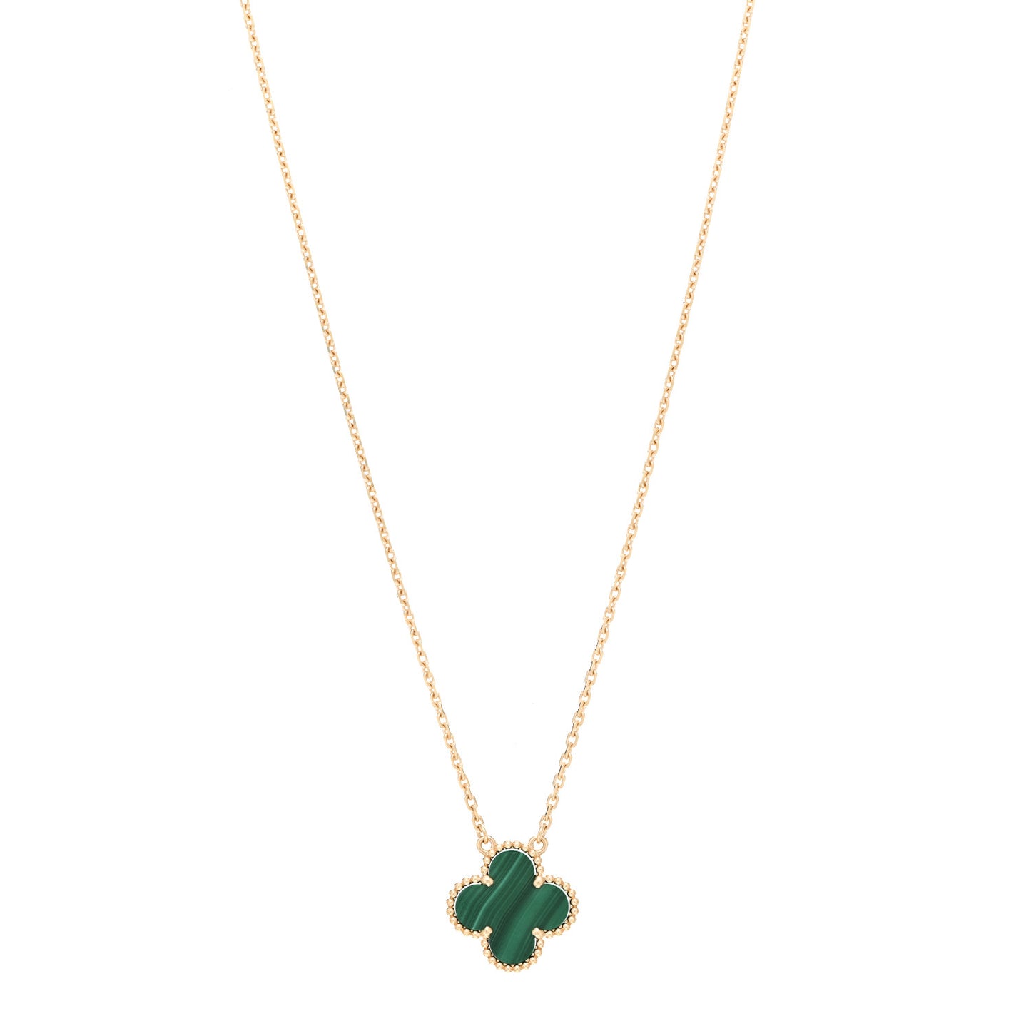 18K Yellow Gold Malachite Vintage Alhambra Pendant Necklace