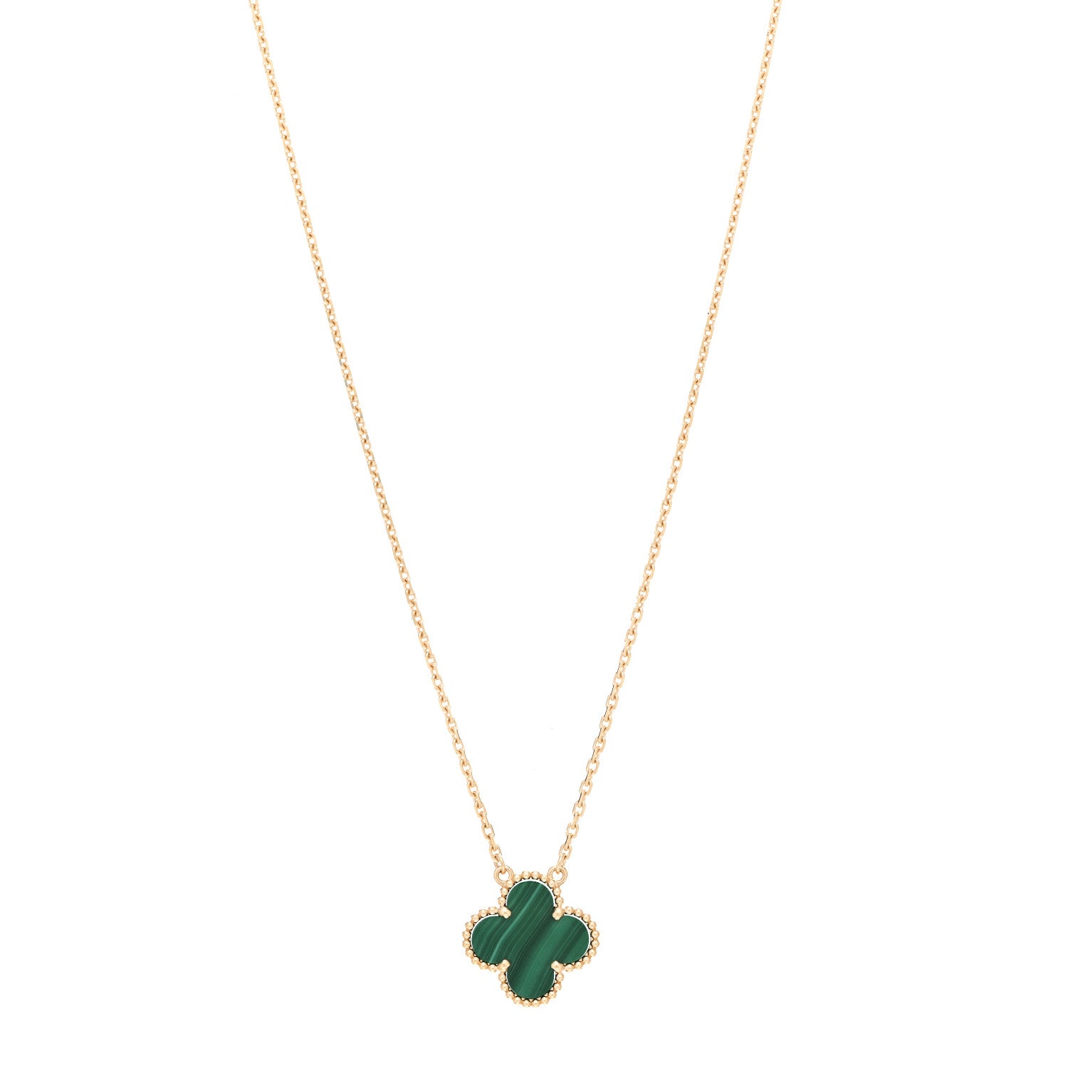 Van Cleef & Arpels 18K Yellow Gold Malachite Vintage Alhambra Pendant Necklace 1 of 3