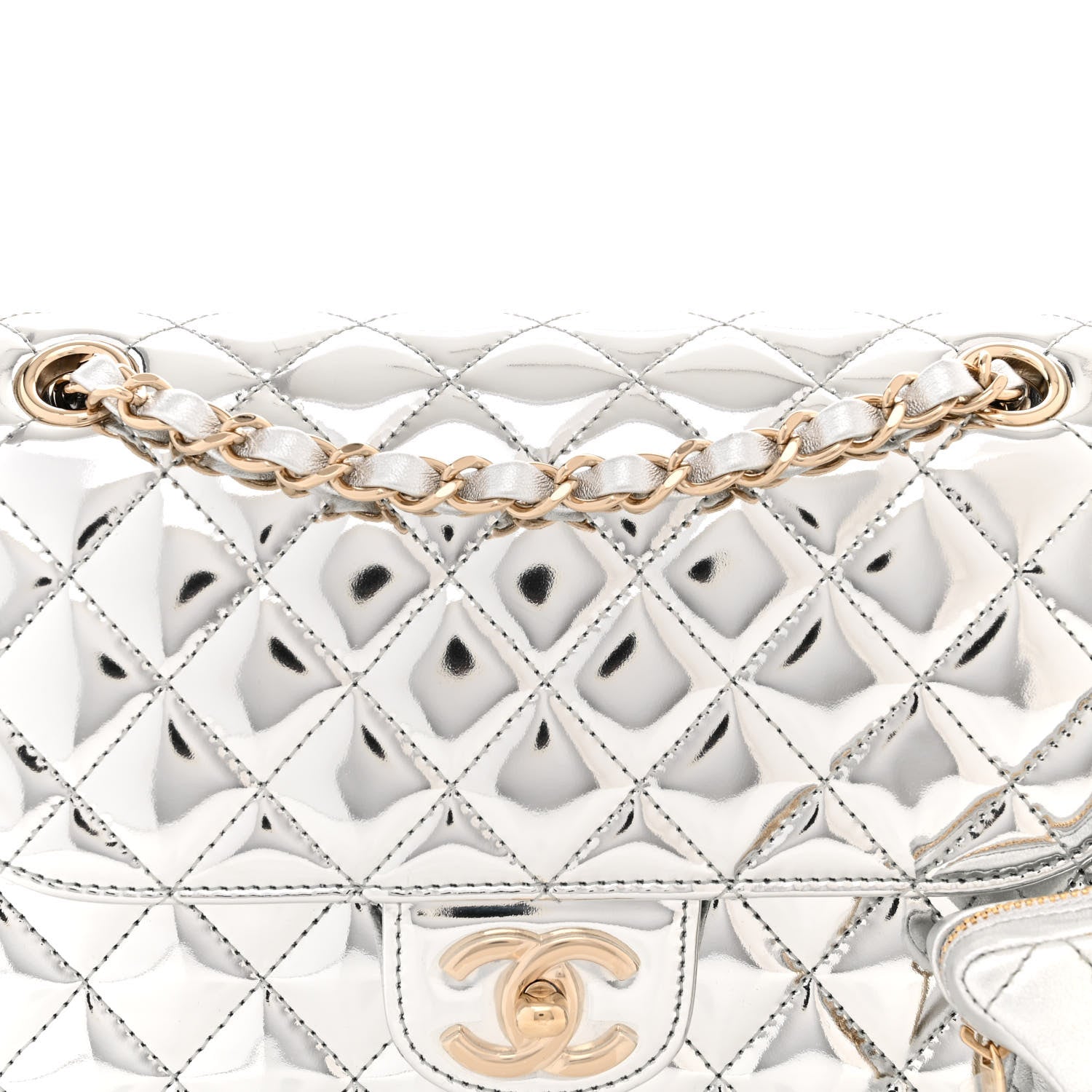 Chanel Mirror Calfskin Metallic Calfskin Medium Hollywood Boulevard Flap With Star Coin Purse Silvery 9 of 11