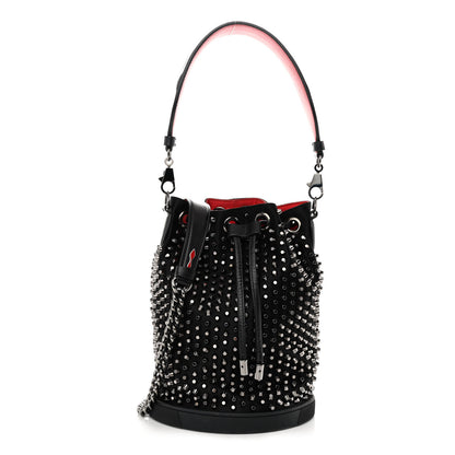 Christian Louboutin Silk Satin Calfskin Marie Jane Loubirun Studded Bucket Black 1 of 8