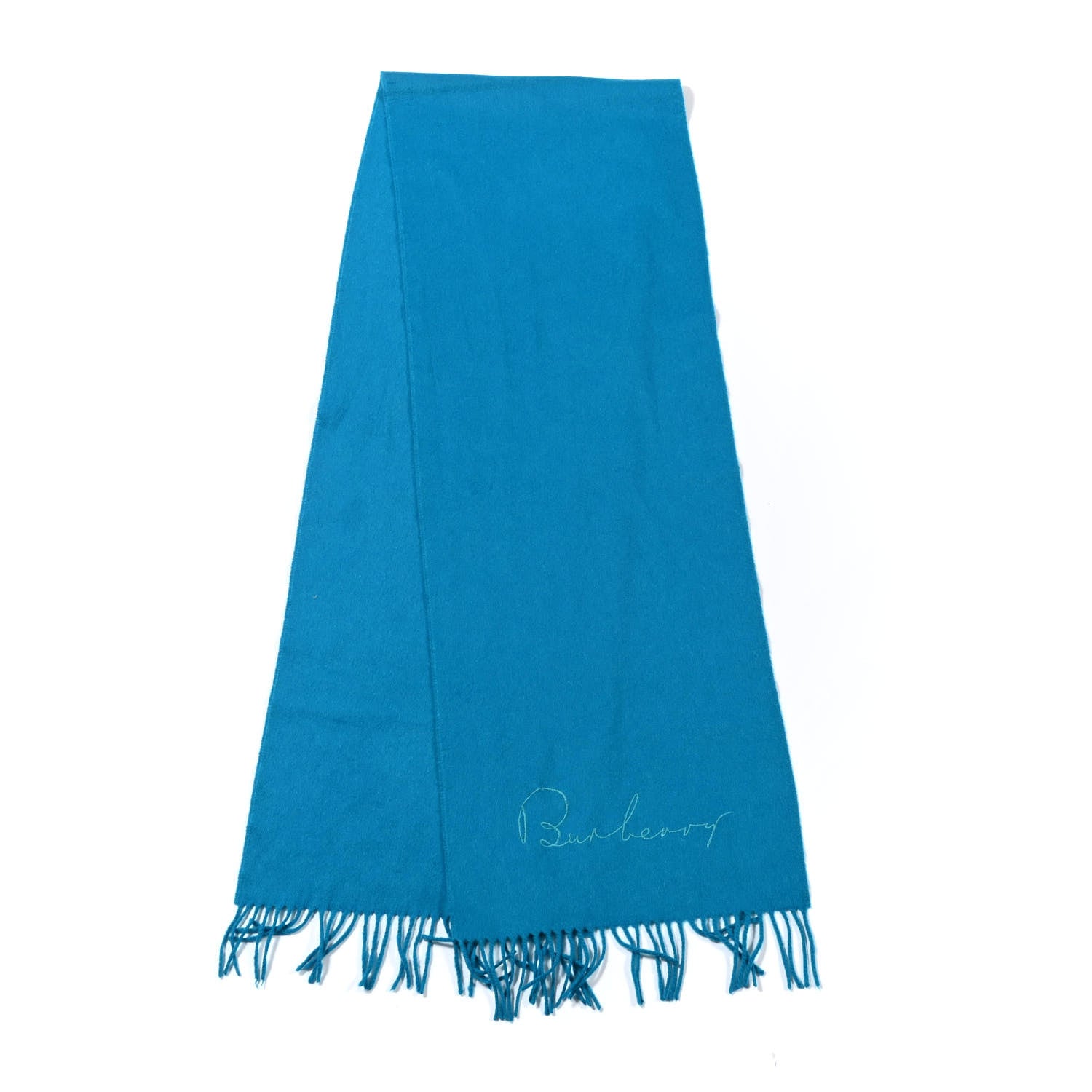Burberry Cashmere Script Fringe Scarf Blue 2 of 4