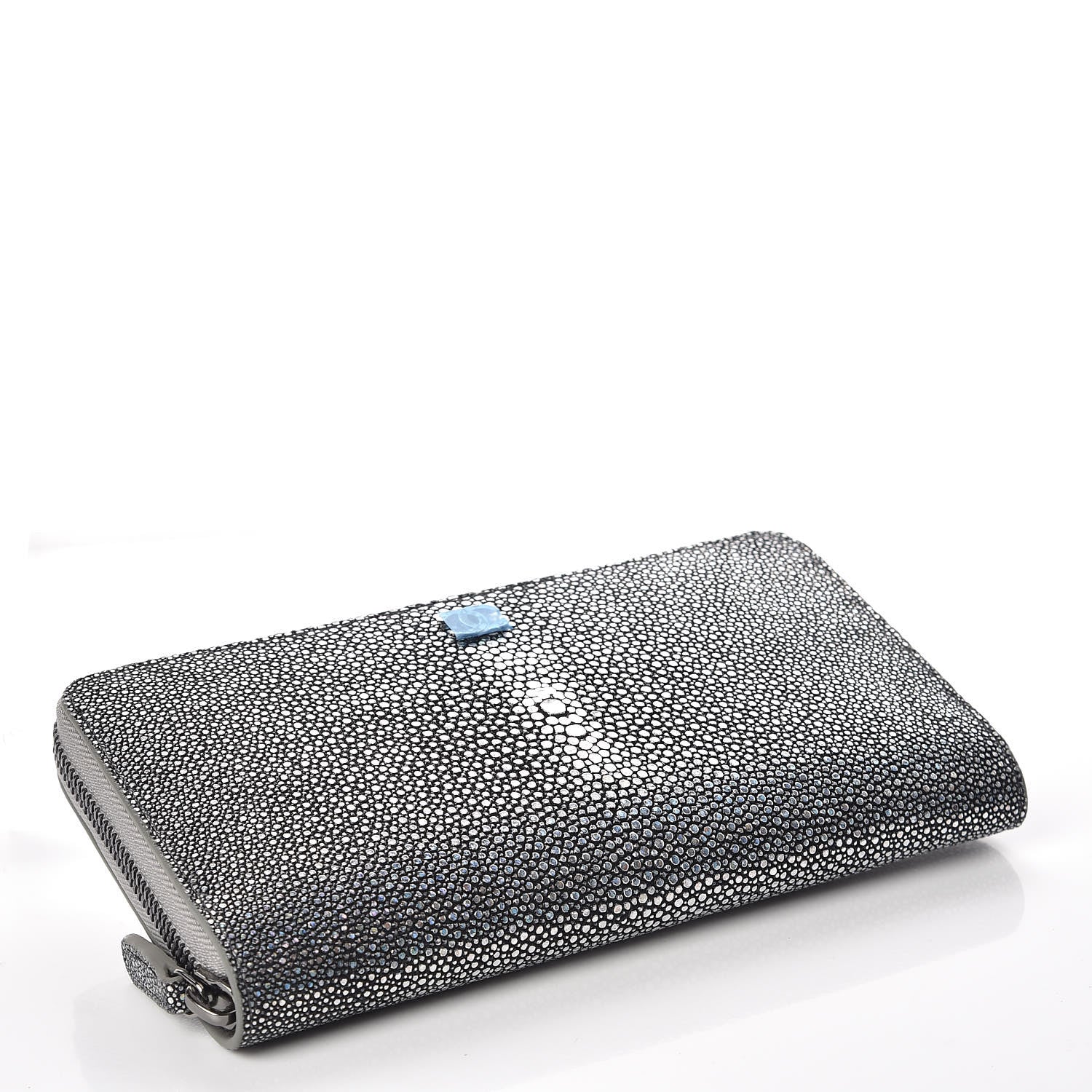Chanel Metallic Galuchat Stingray Zip Around Wallet Silver 4 of 11