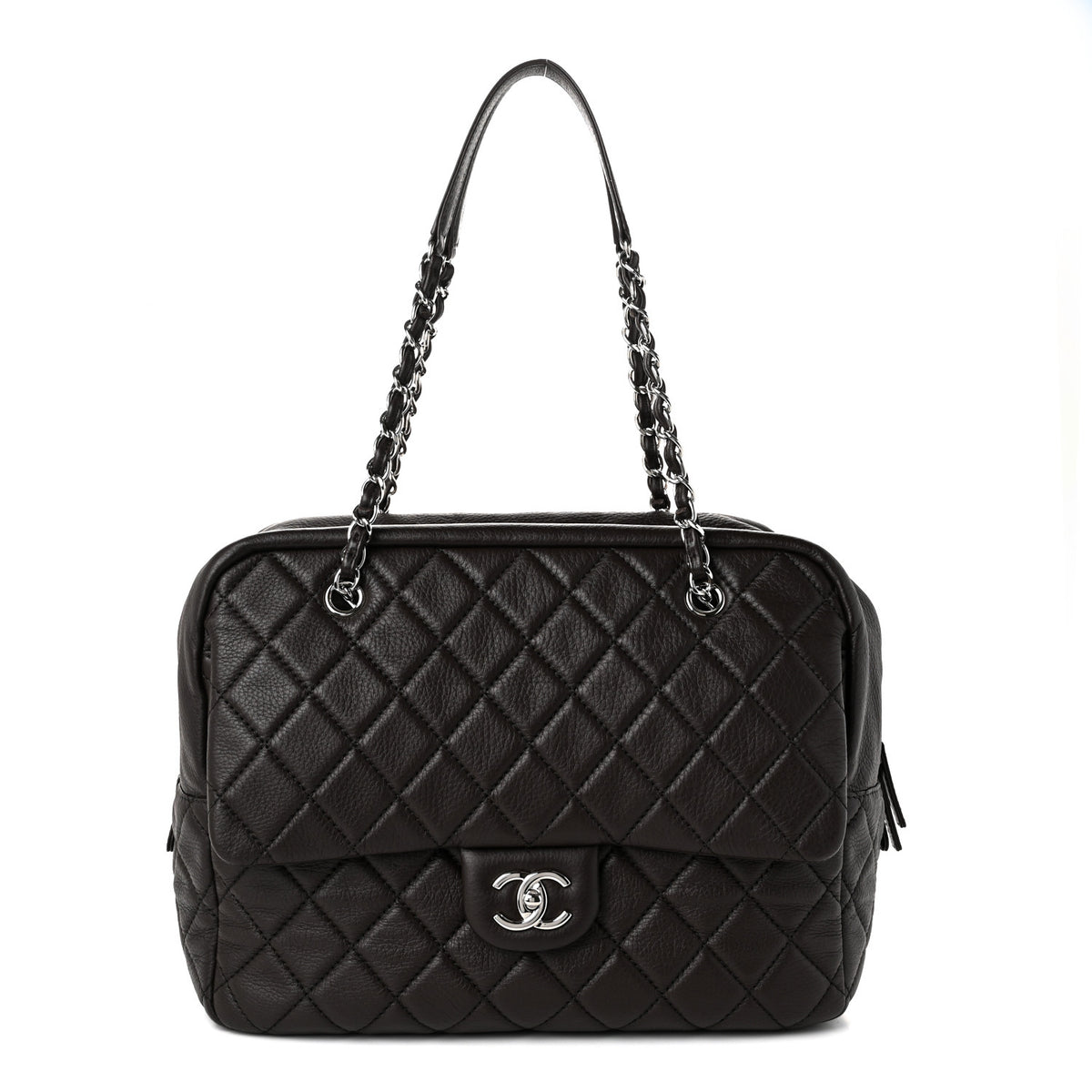 Chanel Lambskin Quilted Travel Flap Tote Dark Brown 1 of 10