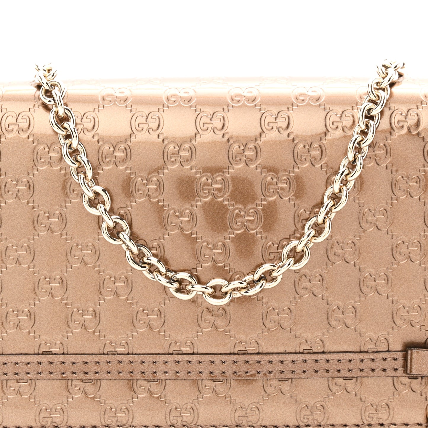 Metallic Patent Microguccissima Signature Chain Wallet Bronze