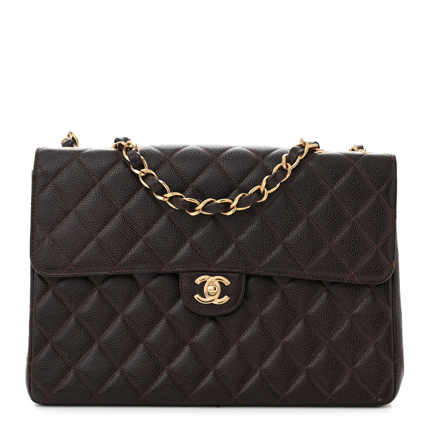 Caviar Quilted Jumbo Single Flap Brown