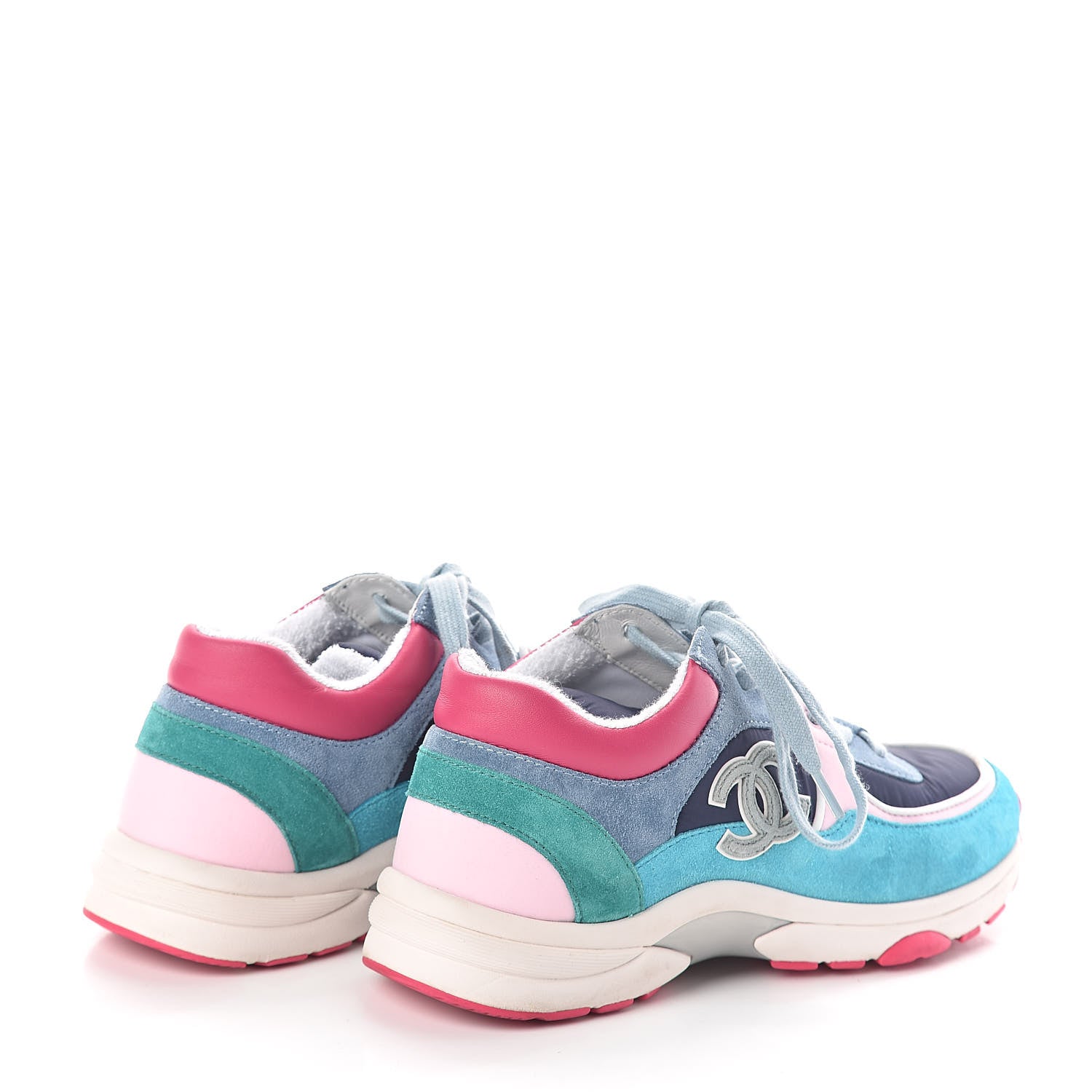Chanel Nylon Lambskin Suede Calfskin CC Sneakers 37 Navy Turquoise 4 of 7
