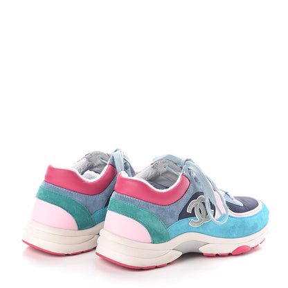 Chanel Nylon Lambskin Suede Calfskin CC Sneakers 37 Navy Turquoise 4 of 7