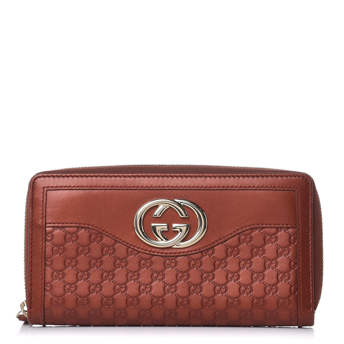 Metallic Microguccissima Sukey Zip Around Wallet Burnt Orange