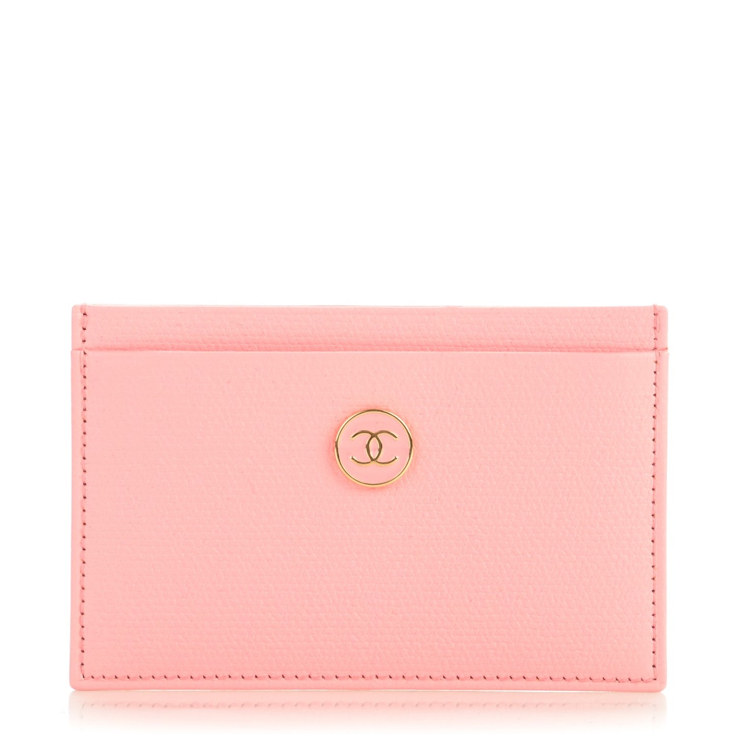 Grained Calfskin CC Button Card Holder Pink