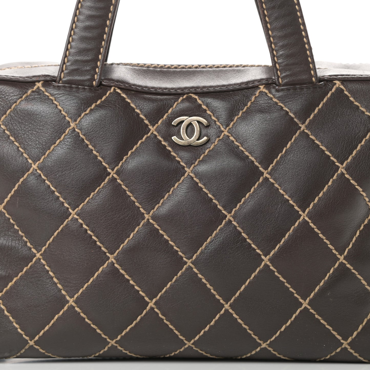 Calfskin Wild Stitch Top Handle Bag Brown