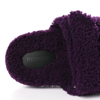 Hermes Woolskin Womens Chypre Sandals 37 Violet Fonce 6 of 7