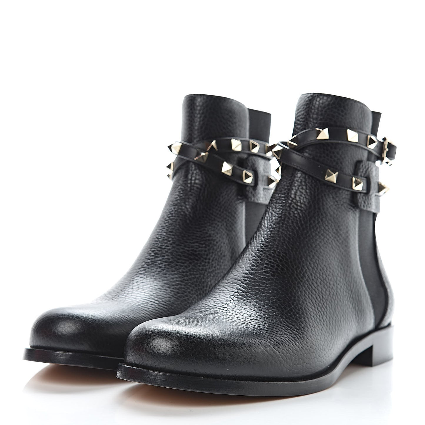 Grained Calfskin Rockstud Beatle Chelsea Ankle Boots 39 Black