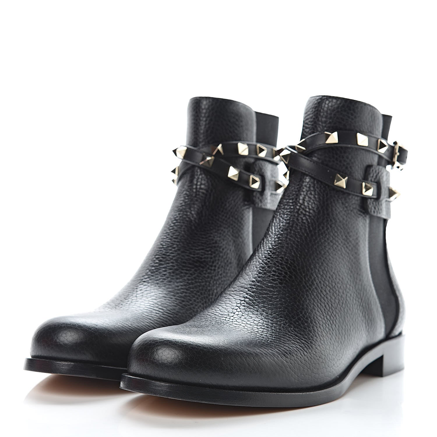 Valentino Garavani Grained Calfskin Rockstud Beatle Chelsea Ankle Boots 39 Black 3 of 9
