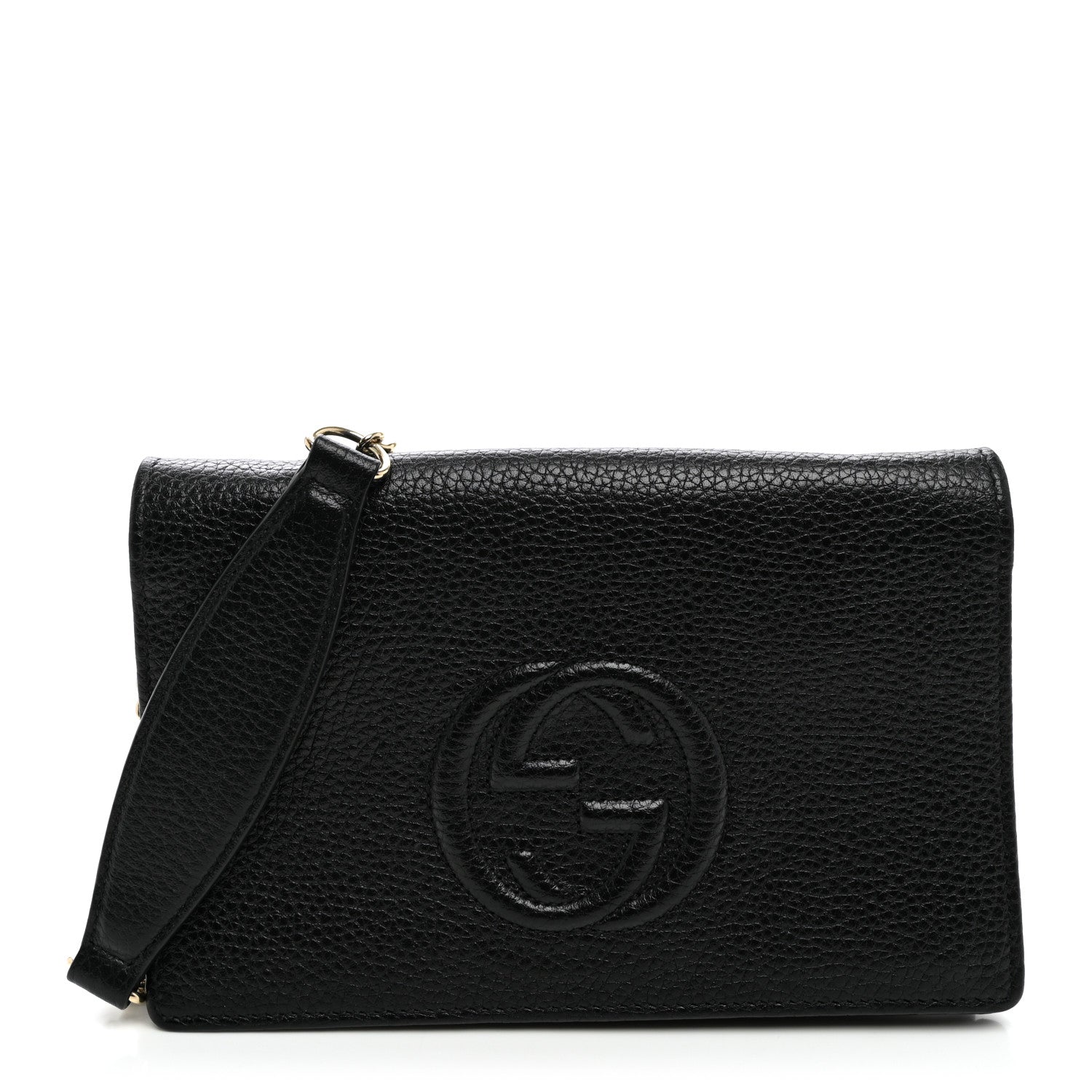 Gucci Pebbled Calfskin Soho Wallet On Chain Black 1 of 8