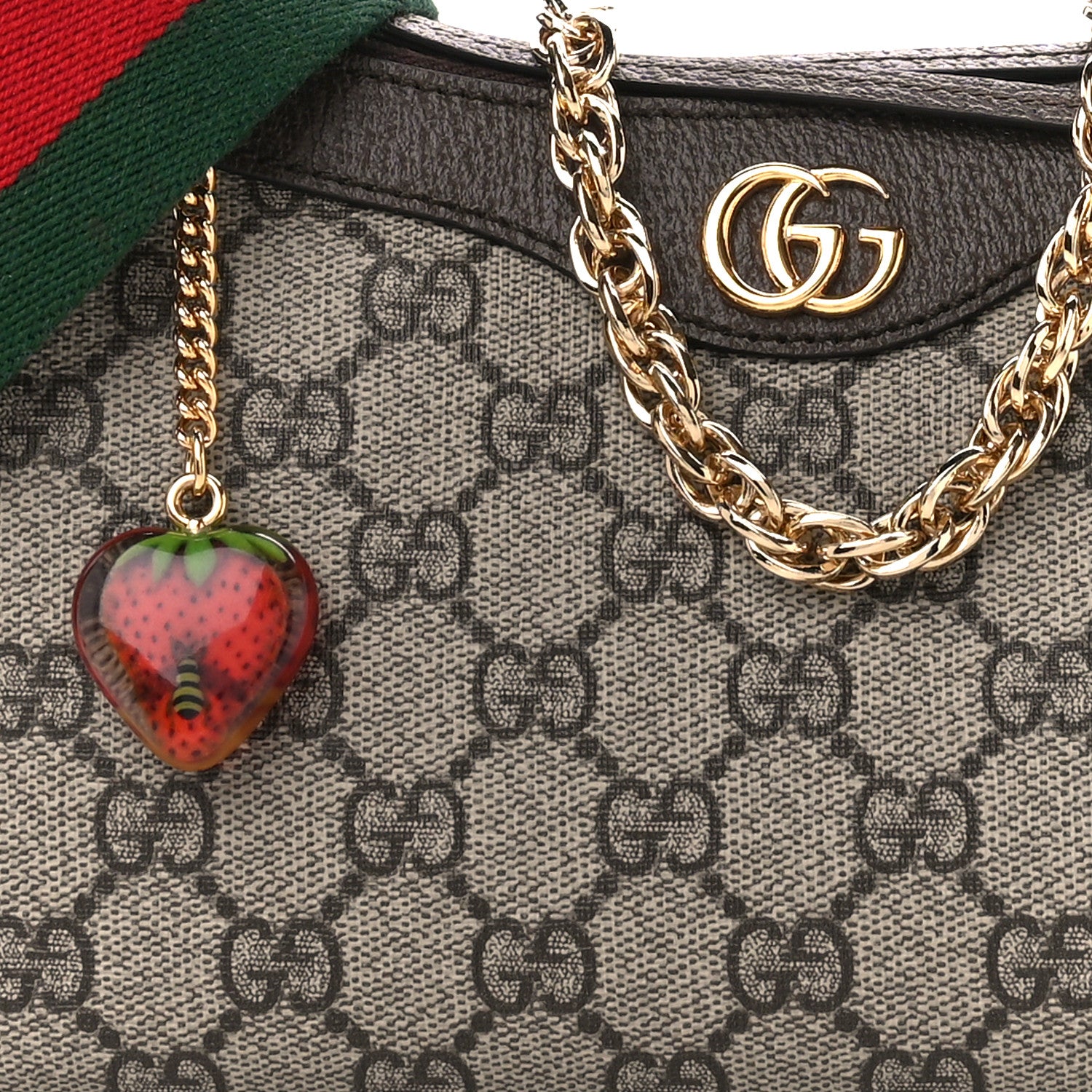 Gucci GG Supreme Monogram Textured Dollar Calfskin Web Small Ophidia GG Handbag Beige Ebony New Acero 9 of 11