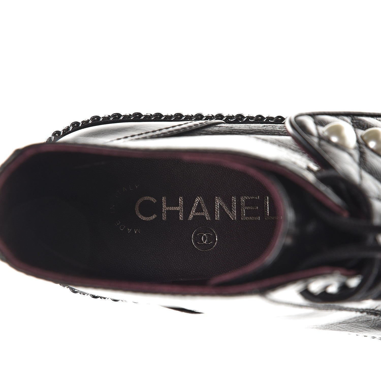 Chanel Crackled Calfskin Velvet Pearl Combat Short Boots 37.5 Black 7 of 8