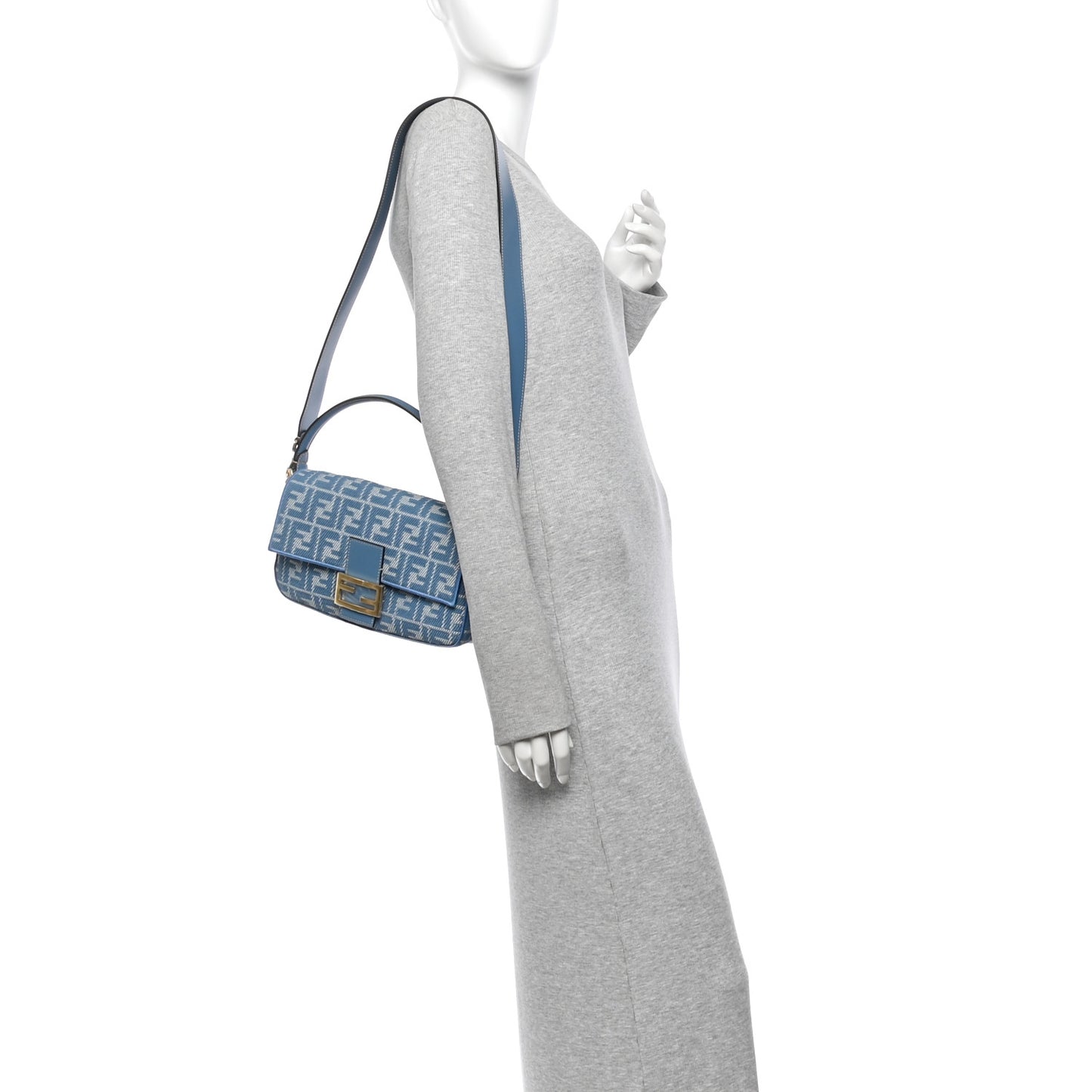 Denim Effect Fabric Jacquard FF Vitello Grace Mamma Baguette Blue