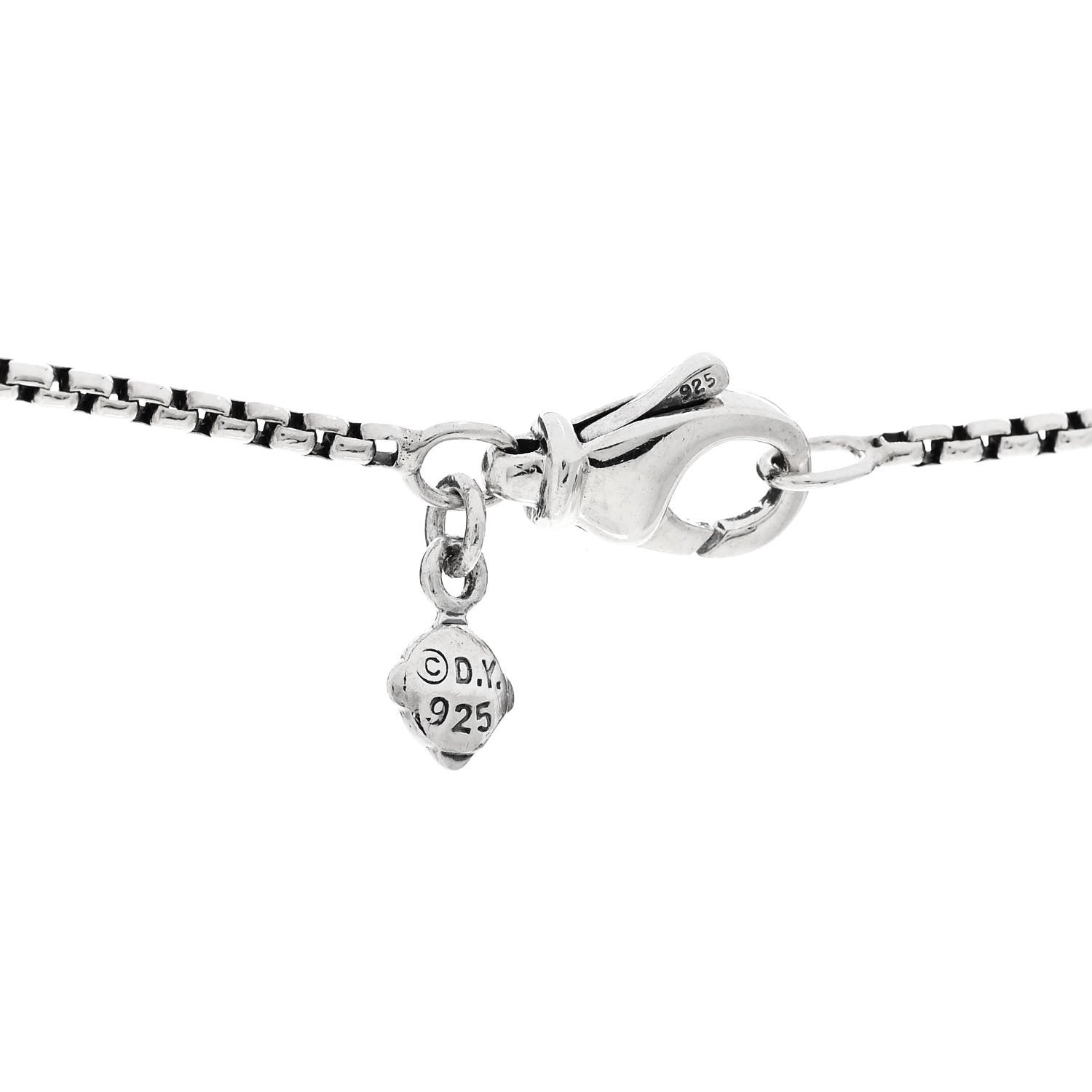David Yurman Sterling Silver Diamond Blue Topaz 20mm Cushion on Point Drop Pendant Necklace 7 of 8