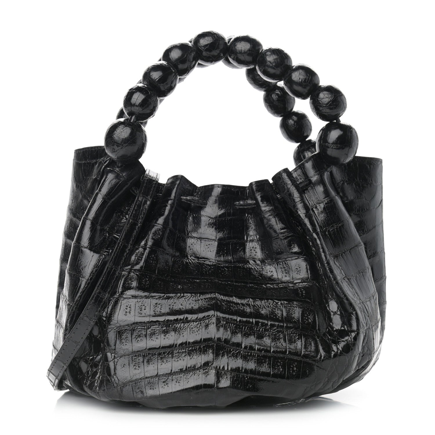 Nancy Gonzalez Crocodile Bead Handle Shoulder Bag Black 1 of 8