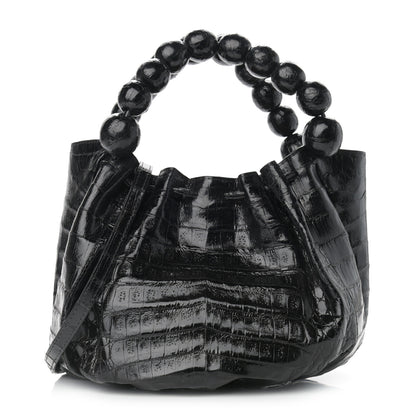 Nancy Gonzalez Crocodile Bead Handle Shoulder Bag Black 1 of 8