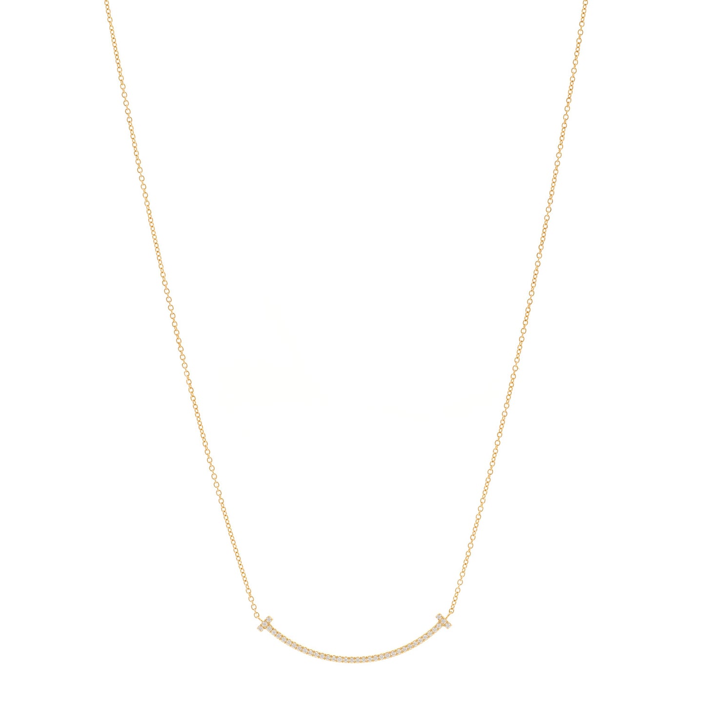 18K Yellow Gold Diamond Small T Smile Pendant Necklace