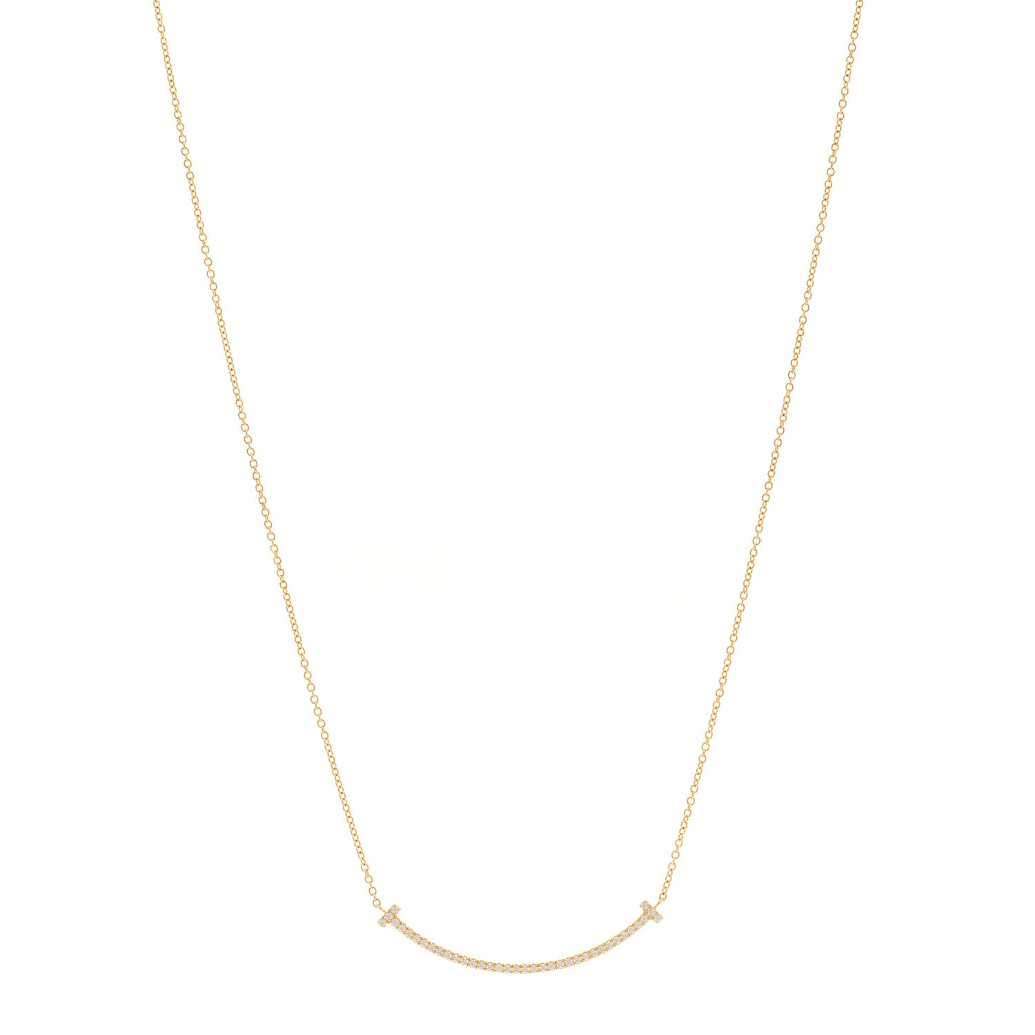 Tiffany 18K Yellow Gold Diamond Small T Smile Pendant Necklace 1 of 5
